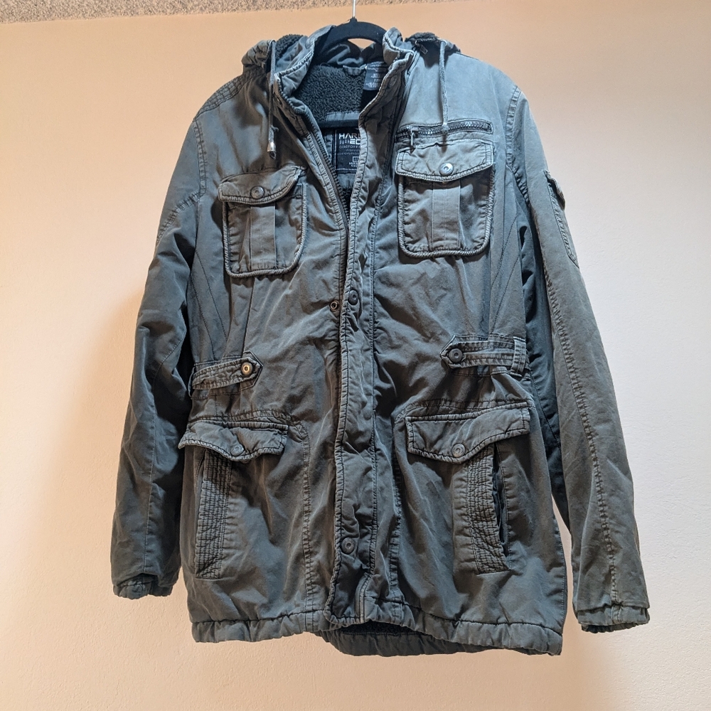 Hard Edge Heavyweight Men's Coat in Army Green, Size Medium